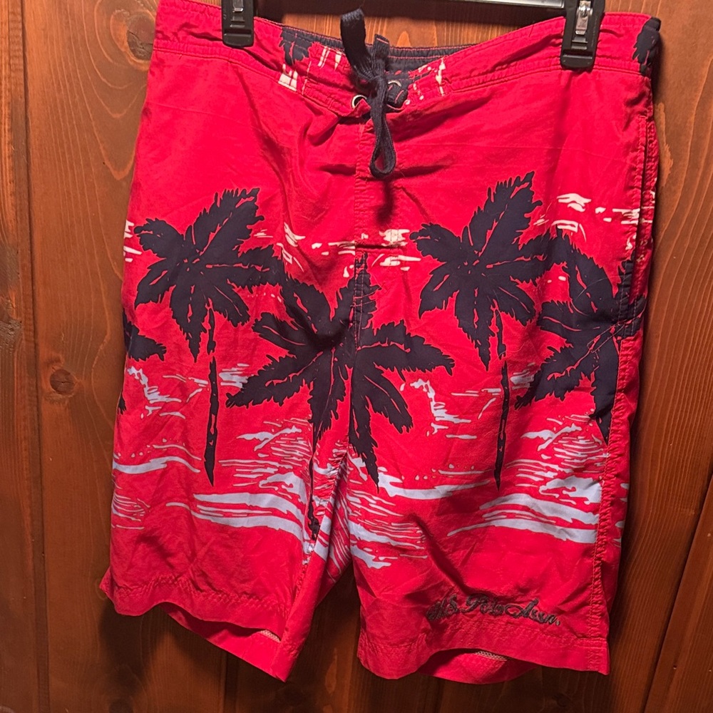 U.S. Polo Assn Red and Black Palm Swim Shorts